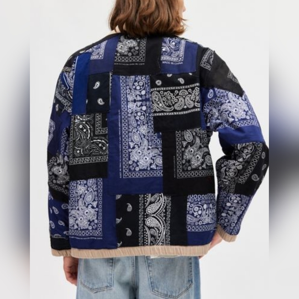 UNIQUE Urban Renewal UNISEX Remade Bandana Patchwork Jacket. Purple Navy S/M